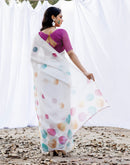 White Linen Printed Saree