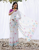 White Linen Printed Saree