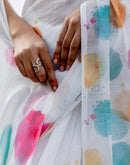 White Linen Printed Saree
