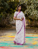 White Linen Printed Saree