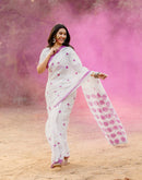 White Linen Printed Saree