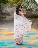 White Linen Printed Saree