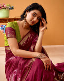 Maroon Silk Woven Printed Saree