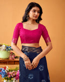 Navy Blue Silk Woven Printed Saree