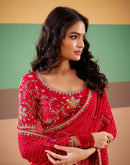 Red Georgette Printed Bandhani Saree