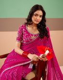 Pink Georgette Printed Bandhani Saree