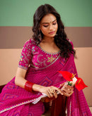 Pink Georgette Printed Bandhani Saree