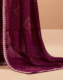Wine Georgette Printed Bandhani Saree