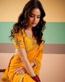 Yellow Georgette Printed Bandhani Saree