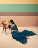 Rama Blue Georgette Printed Bandhani Saree