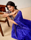 Dark Blue Silk Embroidery Saree