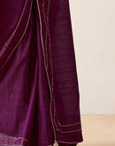 Wine Silk Embroidery Saree