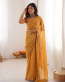 Yellow Shimmer Tissue Sequence Embroidery Saree