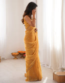 Yellow Shimmer Tissue Sequence Embroidery Saree