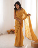Yellow Shimmer Tissue Sequence Embroidery Saree