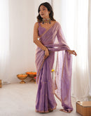 Lavender Shimmer Tissue Sequence Embroidery Saree