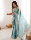 Sky Blue Shimmer Tissue Sequence Embroidery Saree