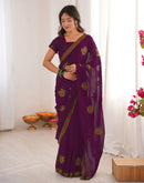 Dark Magenta Georgette Embroidery Saree