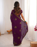 Dark Magenta Georgette Embroidery Saree