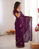 Dark Magenta Georgette Embroidery Saree