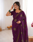Dark Magenta Georgette Embroidery Saree