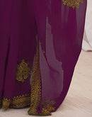 Dark Magenta Georgette Embroidery Saree