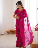 Dark Rani Pink Georgette Embroidery Saree