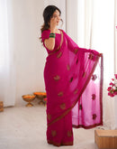 Dark Rani Pink Georgette Embroidery Saree