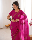Dark Rani Pink Georgette Embroidery Saree