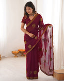 Maroon Georgette Embroidery Saree