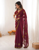 Maroon Georgette Embroidery Saree