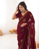 Maroon Georgette Embroidery Saree