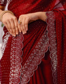 Maroon Chiffon Stone Work Swarovski Saree