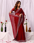 Maroon Chiffon Stone Work Swarovski Saree