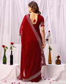 Maroon Chiffon Stone Work Swarovski Saree