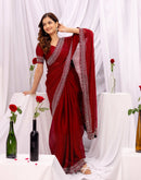 Maroon Chiffon Stone Work Swarovski Saree