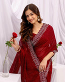 Maroon Chiffon Stone Work Swarovski Saree