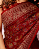 Maroon Chiffon Printed Foil Printed Saree
