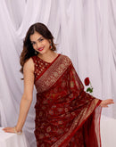 Maroon Chiffon Printed Foil Printed Saree