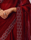 Maroon Chiffon Stone Work Swarovski Saree