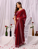 Maroon Chiffon Stone Work Swarovski Saree