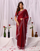 Maroon Chiffon Stone Work Swarovski Saree
