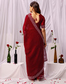 Maroon Chiffon Stone Work Swarovski Saree