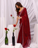 Maroon Chiffon Stone Work Swarovski Saree