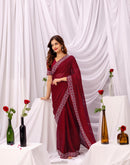 Maroon Chiffon Stone Work Swarovski Saree