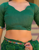 Dark Green Georgette Printed Bandhani Saree