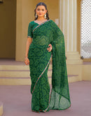 Dark Green Georgette Printed Bandhani Saree