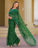 Dark Green Georgette Printed Bandhani Saree