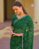 Dark Green Georgette Printed Bandhani Saree