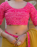 Mustard Yellow Chiffon Printed Lace Saree